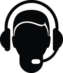 black silhouette of a headset icon customer support