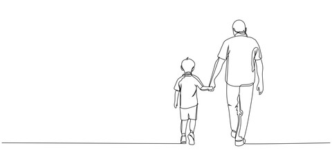 Fathers day line art style vector illustration, father and son line art illustration. One continuous line drawing of father and son, editable line, Father's Day.