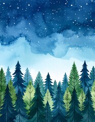Fototapeta premium forest with sky at night clean in watercolor effect with space for your text