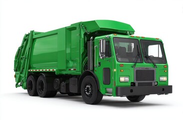 Green Garbage Truck on White Background Waste Management Vehicle
