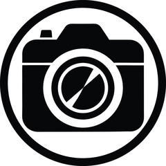 classic camera icon with lens circle black