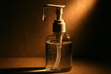 Obraz premium Suspended Droplet of Hand Sanitizer Close-Up Shot Studio Dramatic Lighting Conceptual Art