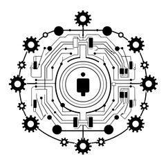 High-resolution black-and-white vector illustration, designed for professional use in print, web, and product mockups. Clean lines, isolated on white, perfect for creative and commercial projects.