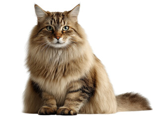 Elegant domestic feline with thick coat and soft lighting, pet photography isolated on a Transparent background, PNG file.