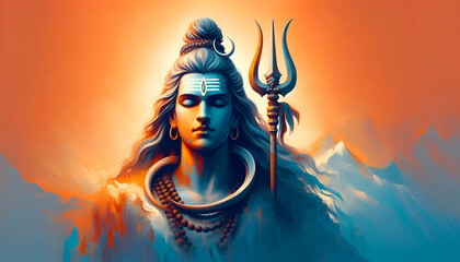 Lord Shiva portrait for festival color design banner background
