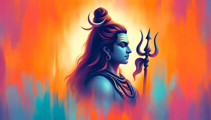Lord Shiva portrait for festival color design banner background