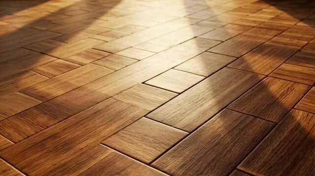 A close up of a wooden floor with sunlight shining on it creating shadows and a warm inviting feel background texture video