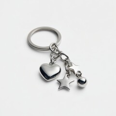 Shiny Silver Keychain with Heart, Star and Ball Charms