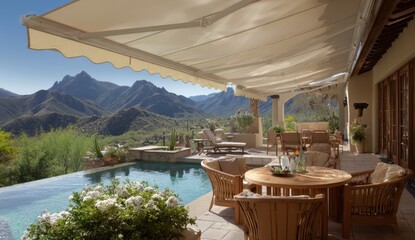 Luxury Outdoor Patio Overlooking Scenic Mountain View Pool
