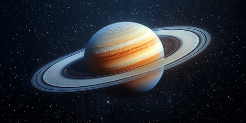 Detailed view of saturn in deep space starfield with its magnificent rings striking visual of saturn against a backdrop of countless stars awe inspiring celestial scene