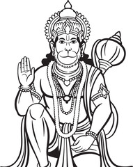 Fototapeta premium Hanuman ji line art hindu god illustration