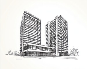 Fototapeta premium Architectural Sketch of Modern Twin Towers