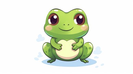 Fototapeta premium A cute cartoon frog. A sweet, simple animal drawing in a kawaii style. It's on a white background. Vector image. 