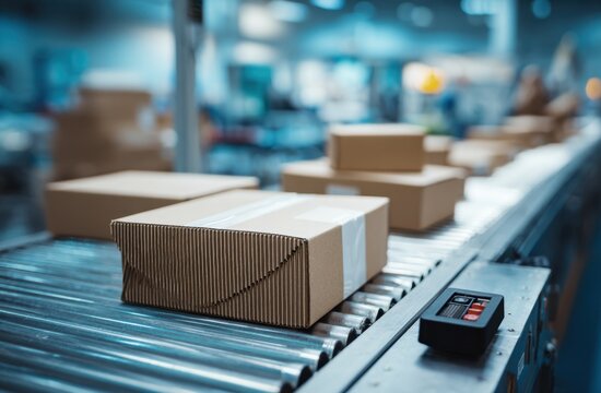 Boxes on conveyor belt