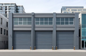 Commercial building with roll-up doors and windows
