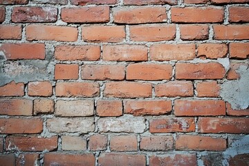 Obraz premium Old red brick wall texture with weathered surface and rough cement joints for construction and background use