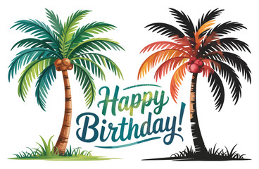 Obraz premium Palm trees black and color illustration 