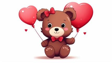 Obraz premium Cute cartoon animals like teddy bears hold heart balloons, perfect for Valentine's Day. Great for romantic wedding designs, t-shirts, and stickers. 