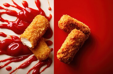 Fried cheese sticks with ketchup for dipping