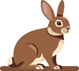 Obraz premium Brown Rabbit Sitting Side View Vector Illustration with White Details 