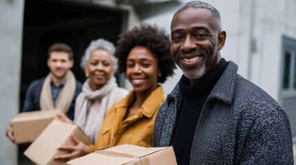Obraz premium Family Receiving Groceries at Community Food Bank