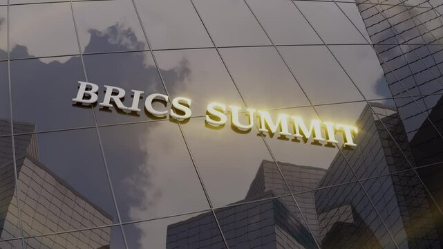 BRICS Summit Event Banner on Glass Building 
