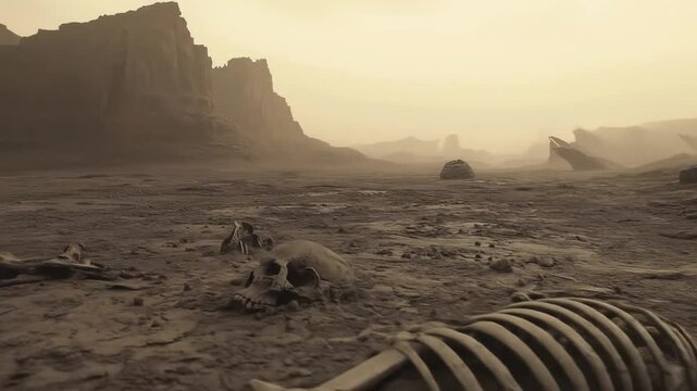 Barren Wasteland Landscape with Skeletons and Cliffs with a Post Apocalyptic Feel
