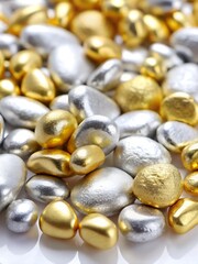 Pile of gold and silver colored rocks