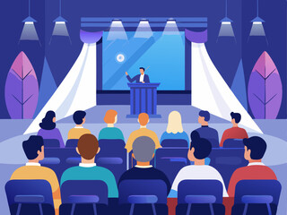 Panel Discussion on Stage with Diverse Speakers Engaging Large Audience in Conference Setting