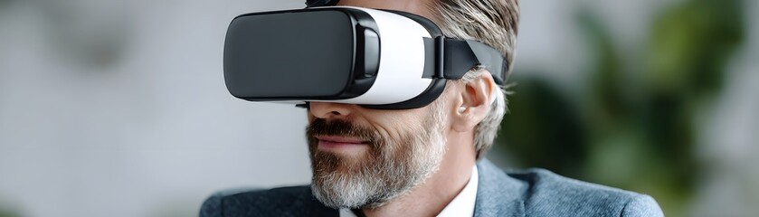 A virtual bankruptcy lawyer interacts with a client through an augmented reality display, set in a contemporary office environment. The image provides significant copy space, ideal for illustrating