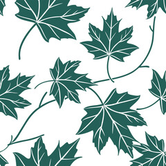 Illustration, Minimalistic A seamless pattern of green maple leaves , creating a dense, naturalistic texture