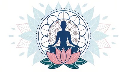 Meditation Logo with Petals and Sacred Geometry: Wellness and Mindfulness Symbolism