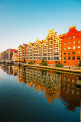 Naklejka premium Gdansk with Motlawa river in Poland. Old town colourful house with main square.