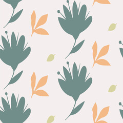 Seamless Botanical Leaf Pattern with Green and Orange Foliage on Light Background