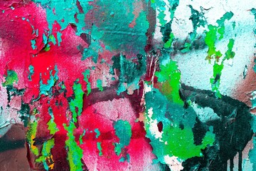 Vibrant paint texture in teal, pink, green with distressed layers. Iridescent Y2K vibe, 90s...