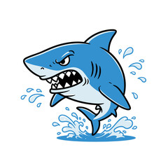 Cartoon Shark Leaping Out of the Water with an Angry Expression