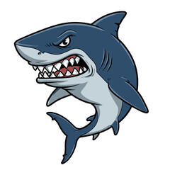 Fototapeta premium Cartoon illustration of a menacing great white shark with sharp teeth