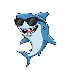 Cool cartoon shark wearing sunglasses and smiling with sharp teeth illustration