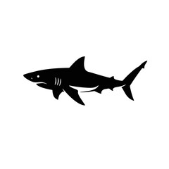 Simple Black Silhouette of a Great White Shark Swimming in the Ocean