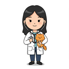 Fototapeta premium Cartoon veterinarian examines cat