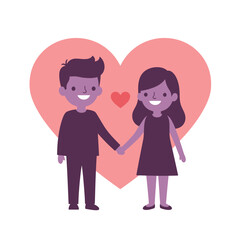 Cartoon Couple Holding Hands in Front of a Heart for Valentine s Day