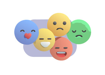 Naklejka premium 3D rendering of a bunch of emojis with faces representing different emotions with copy space. 