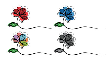 The set symbols of a stylized garden flowers.
