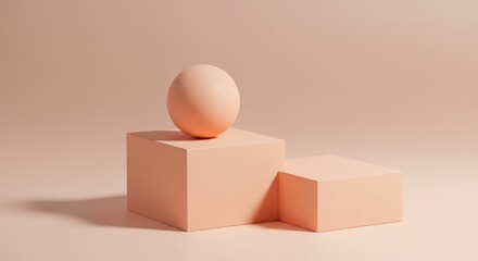 Peach colored sphere on minimalist geometric display