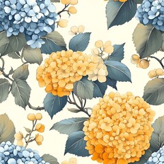 Hydrangea Flower Seamless Pattern. Generative AI