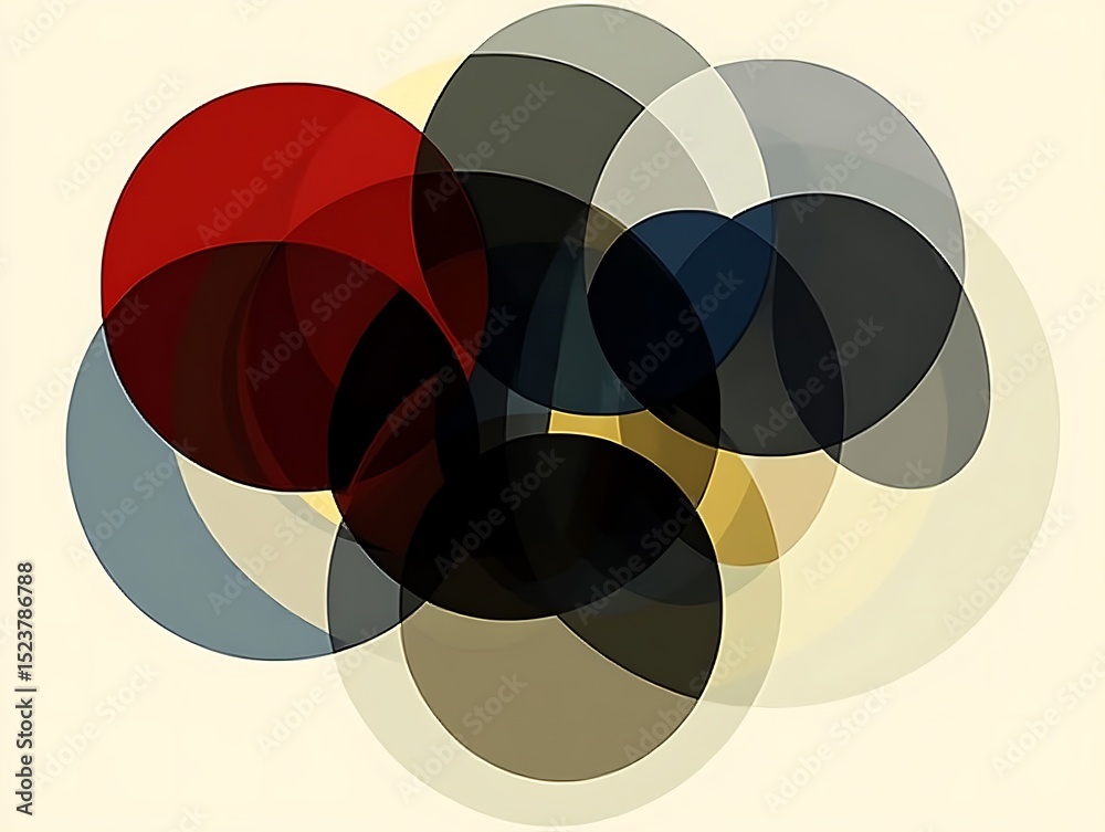 Poster overlapping translucent colored circles creating complex visual patterns