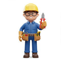 Fototapeta premium Cartoon worker character with tools