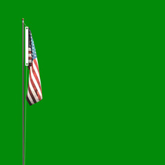 American flag  isolated on green background