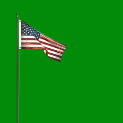 American flag  isolated on green background