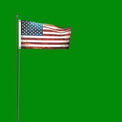 American flag  isolated on green background